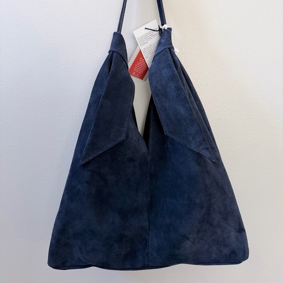 Divina Firenze Handbags - Divina Firenze Genuine Leather Suede Navy Blue Women's Shoulder Bag